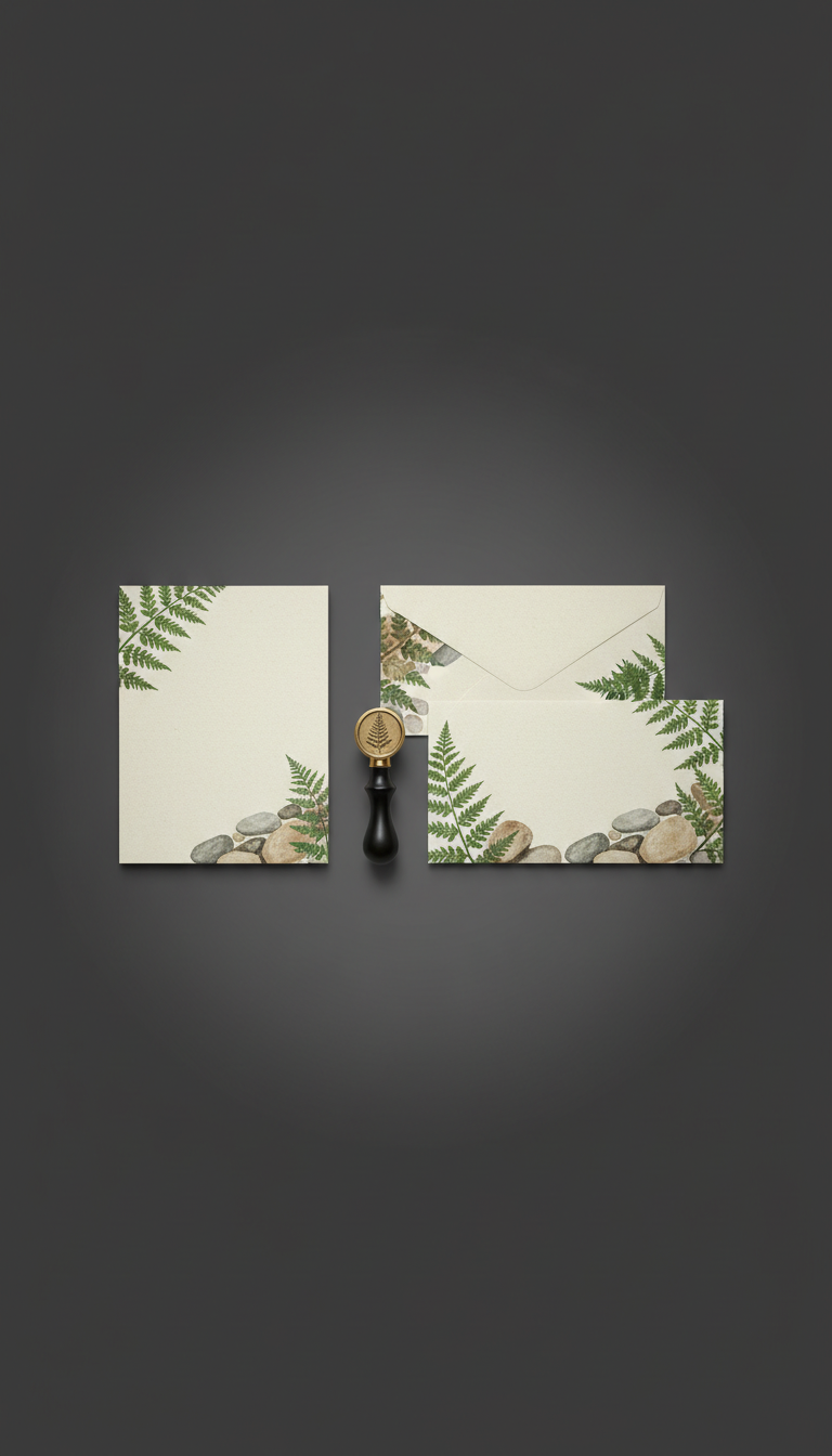 Nature Motif Stationery Set — Fern & Stone Edition